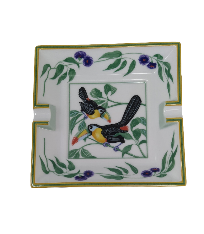 Hermes-paris Posacenere Ceramica Quadrato 15,5cm Coppia Tucani