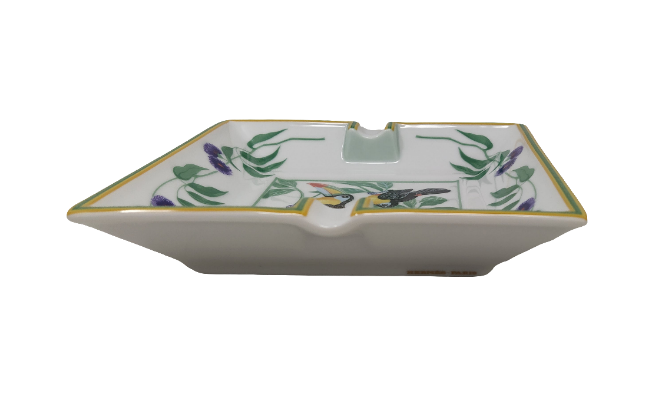Hermes-paris Posacenere Ceramica Quadrato 15,5cm Coppia Tucani