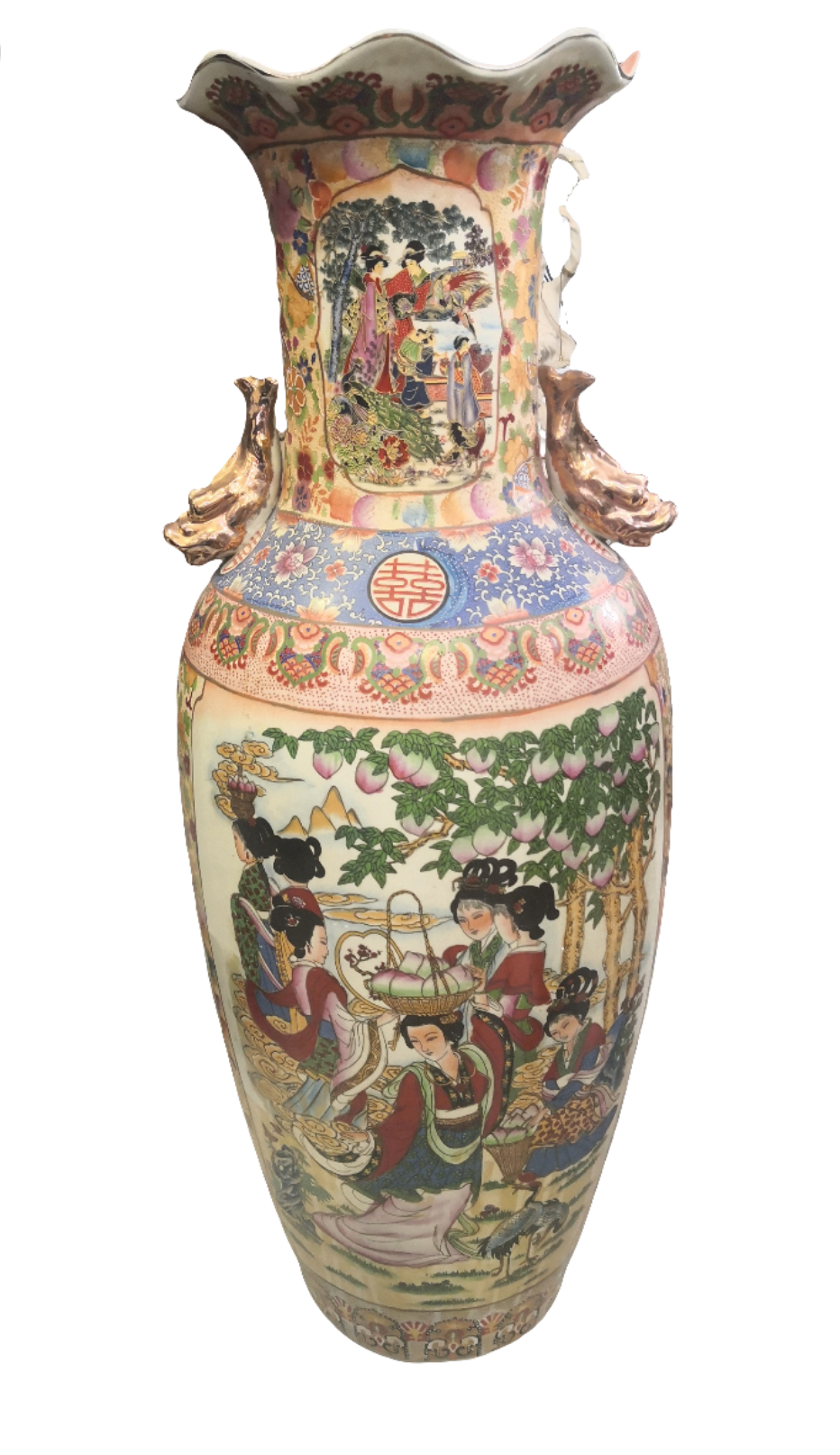 Vaso Ceramica Cinese H 91cm Donne Che Raccolgono Frutta