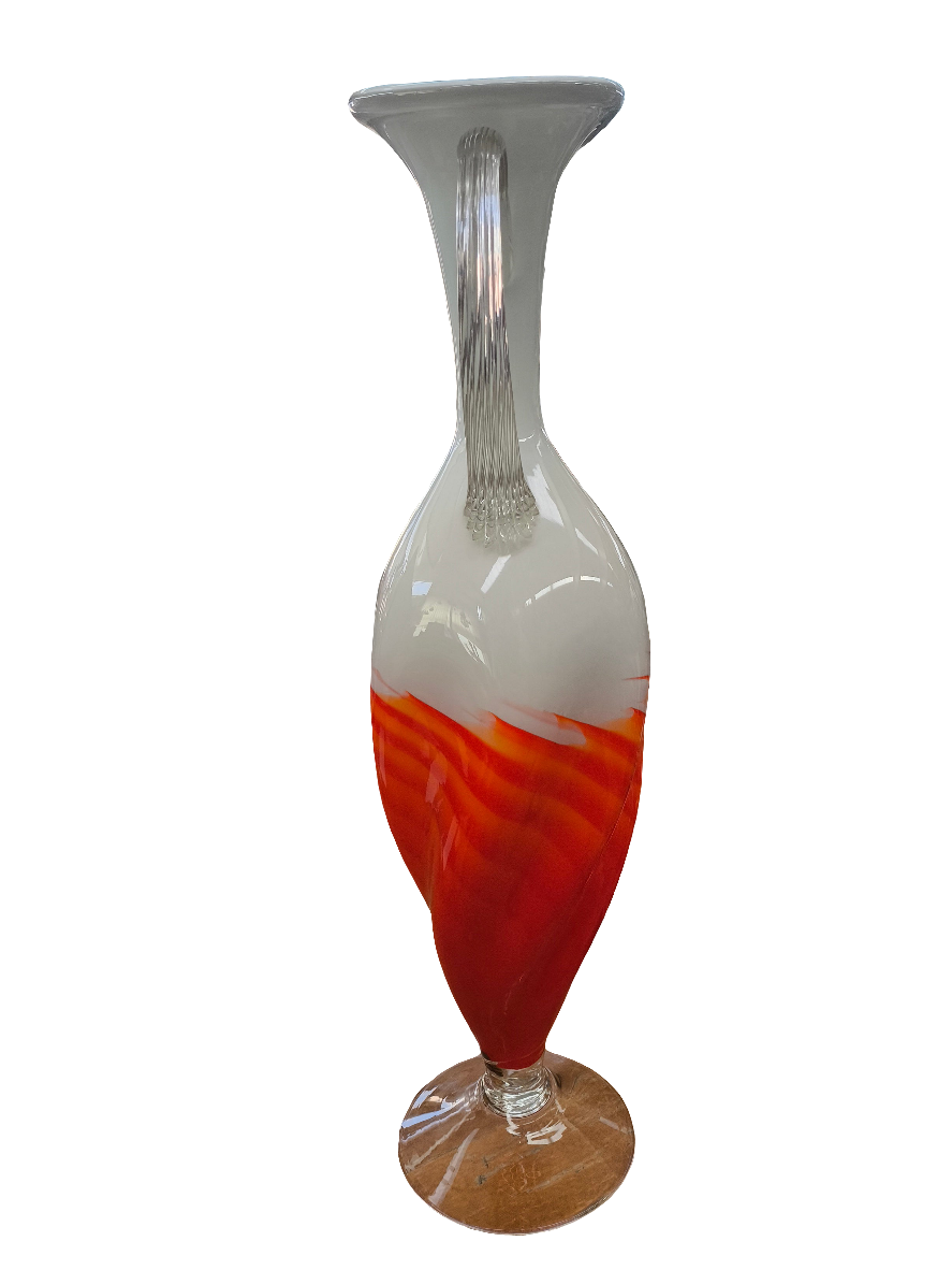 Vaso Anfora Vetro Murano Bianco/arancio H 45cm