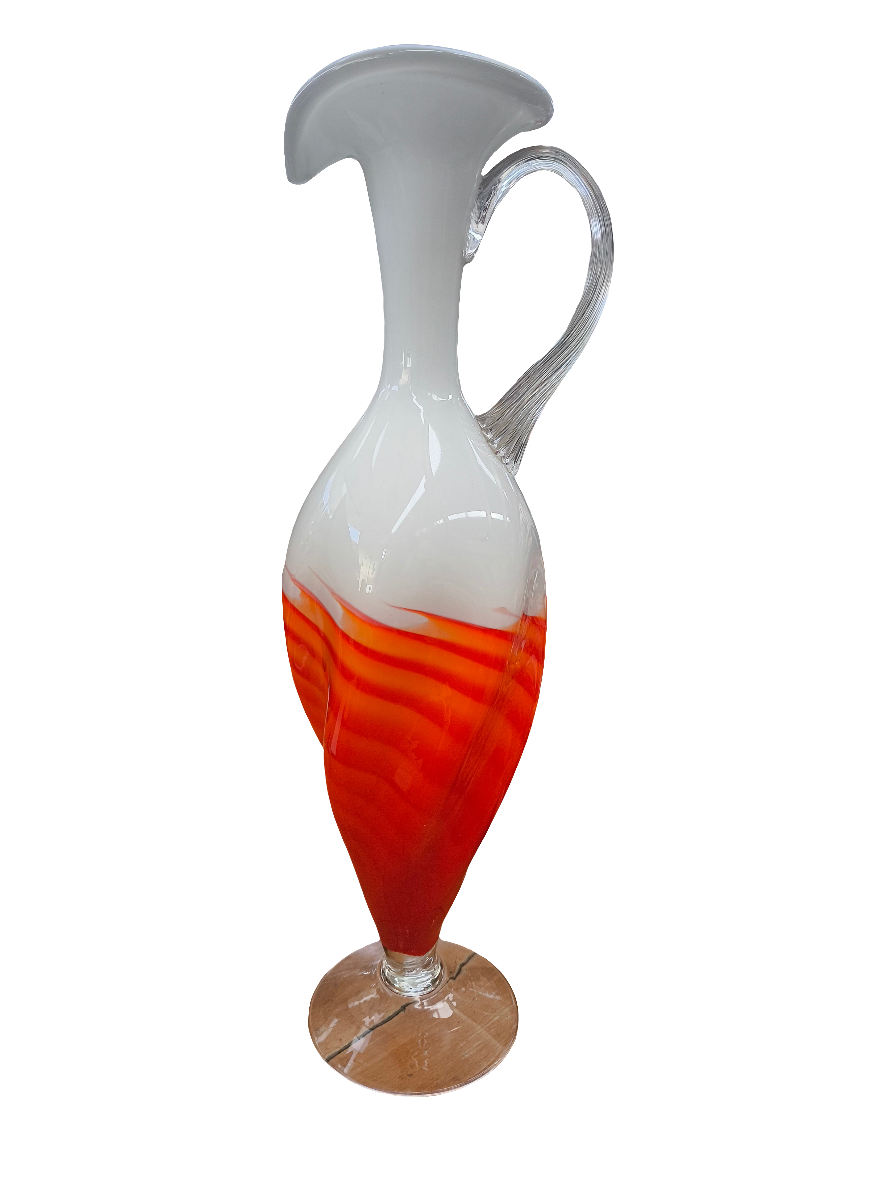 Vaso Anfora Vetro Murano Bianco/arancio H 45cm