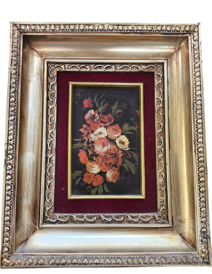 Quadretto Cornice Legno Dorata 21,5x26,5 Fiori