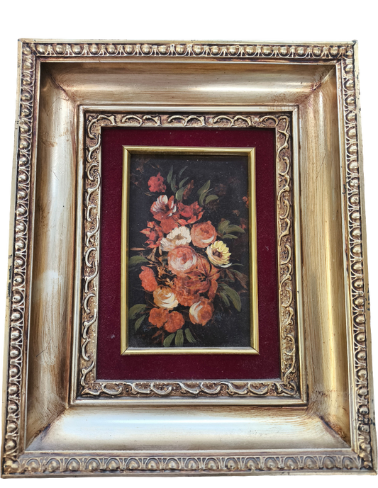 Quadretto Cornice Legno Dorata 21,5x26,5 Fiori