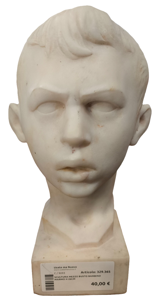 Scultura Mezzo Busto Bambino Marmo H 26cm