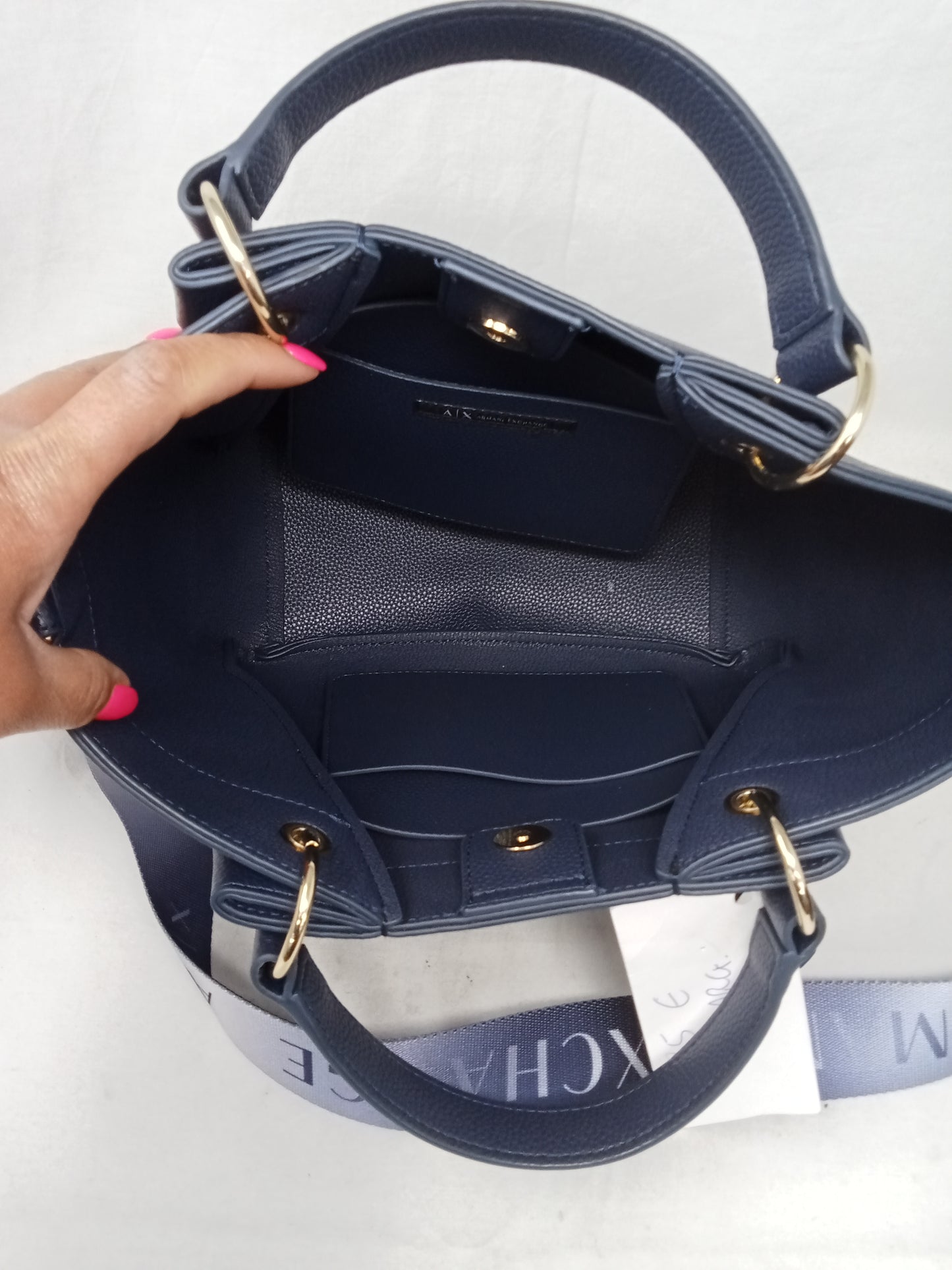 Armani Exchange Borsa A Tracolla In Pelle Di Vittello Blu Nuova