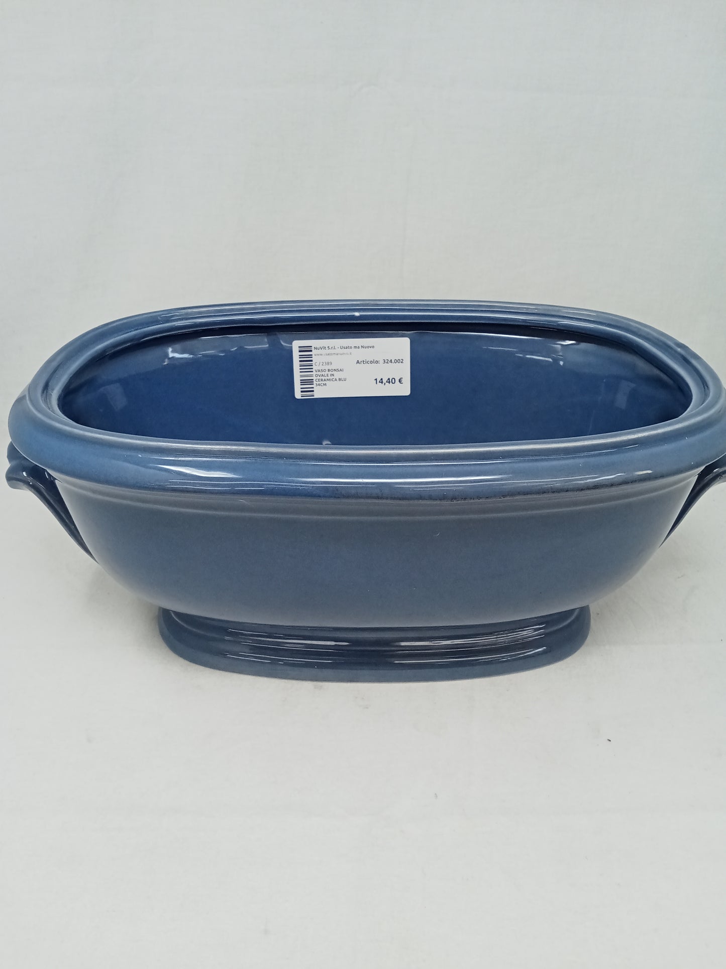 Vaso Bonsai Ovale In Ceramica Blu 34cm