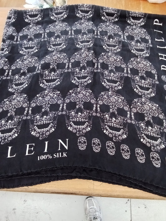 Philipp Plein Floulard In Seta Nera Teschio 115x115cm Unisex