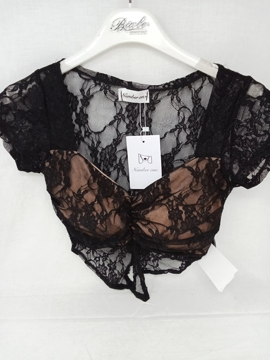 Number One Top Pizzo Nero Beige S/m