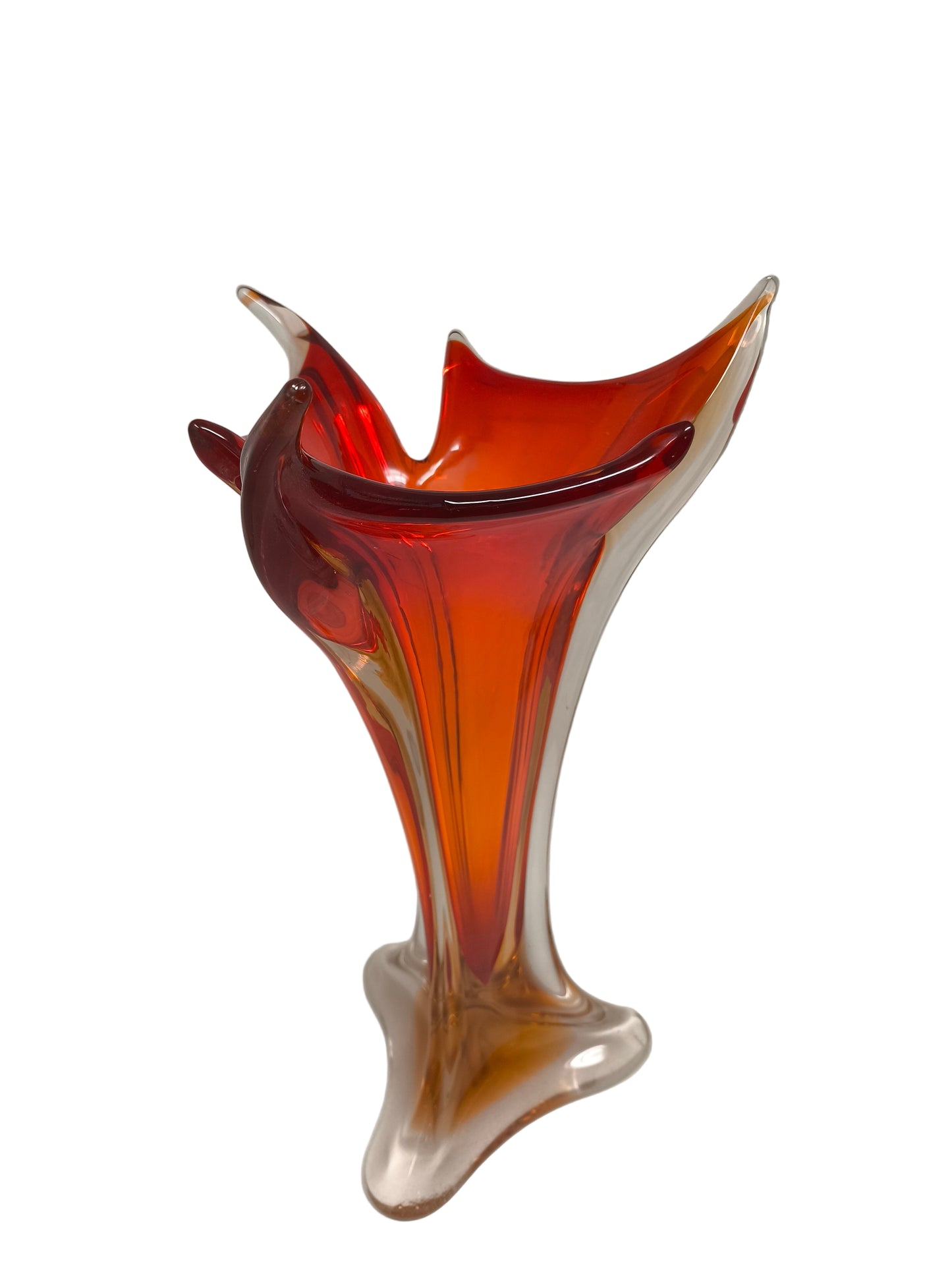 Vaso Murano Vetro Arancione H 38cm Anni 60