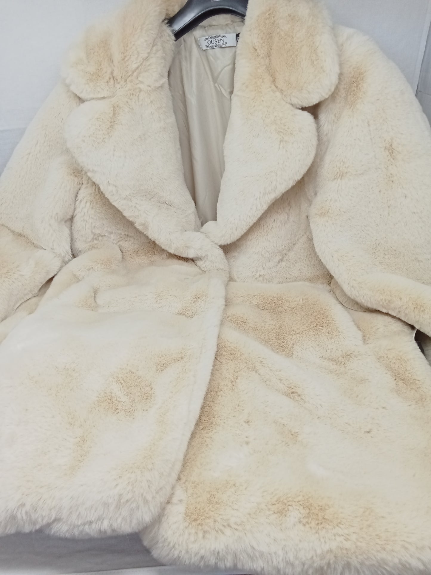 Ousen Cappotto Ecopelliccia Crema S