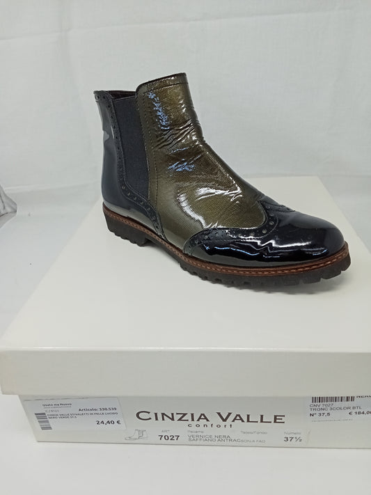 Cinzia Valle Stivaletti In Pelle Lucido Nero Verde 37.5