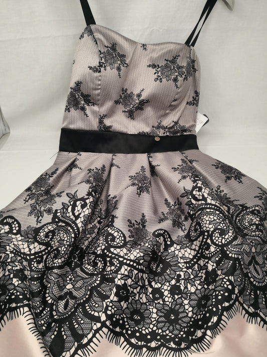 Rinascimento Abito Rosa Nero Fiorato Xs