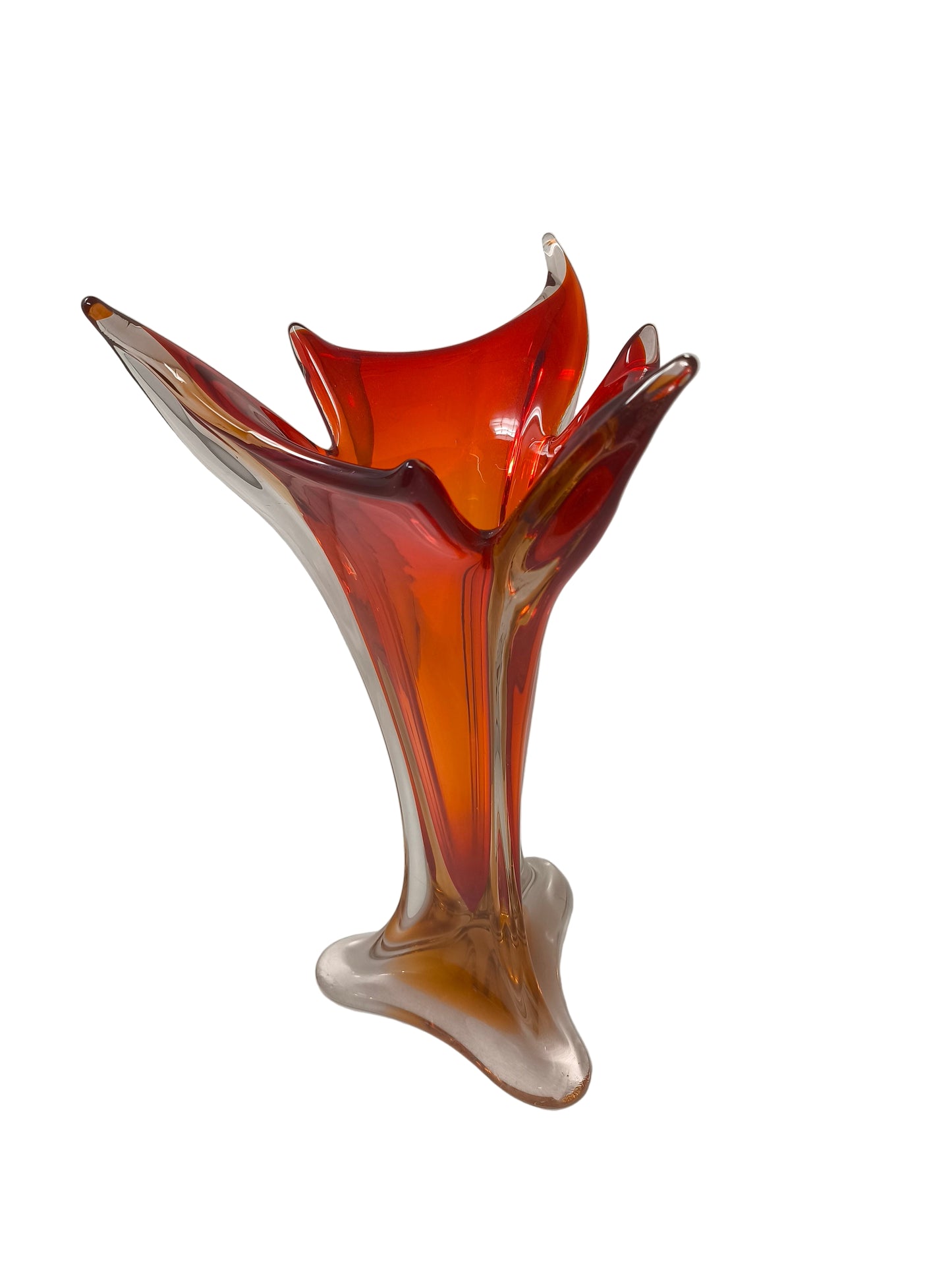 Vaso Murano Vetro Arancione H 38cm Anni 60