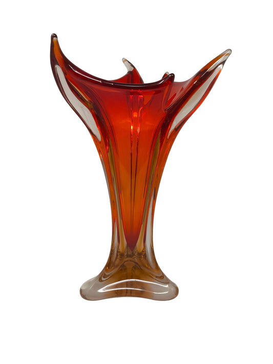 Vaso Murano Vetro Arancione H 38cm Anni 60