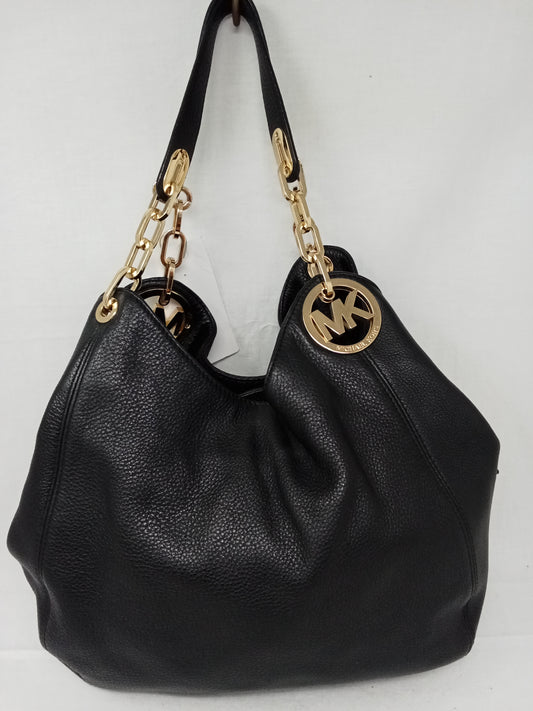 Michael Kors Borsa A Spalla In Pelle Nera Catene Dorato