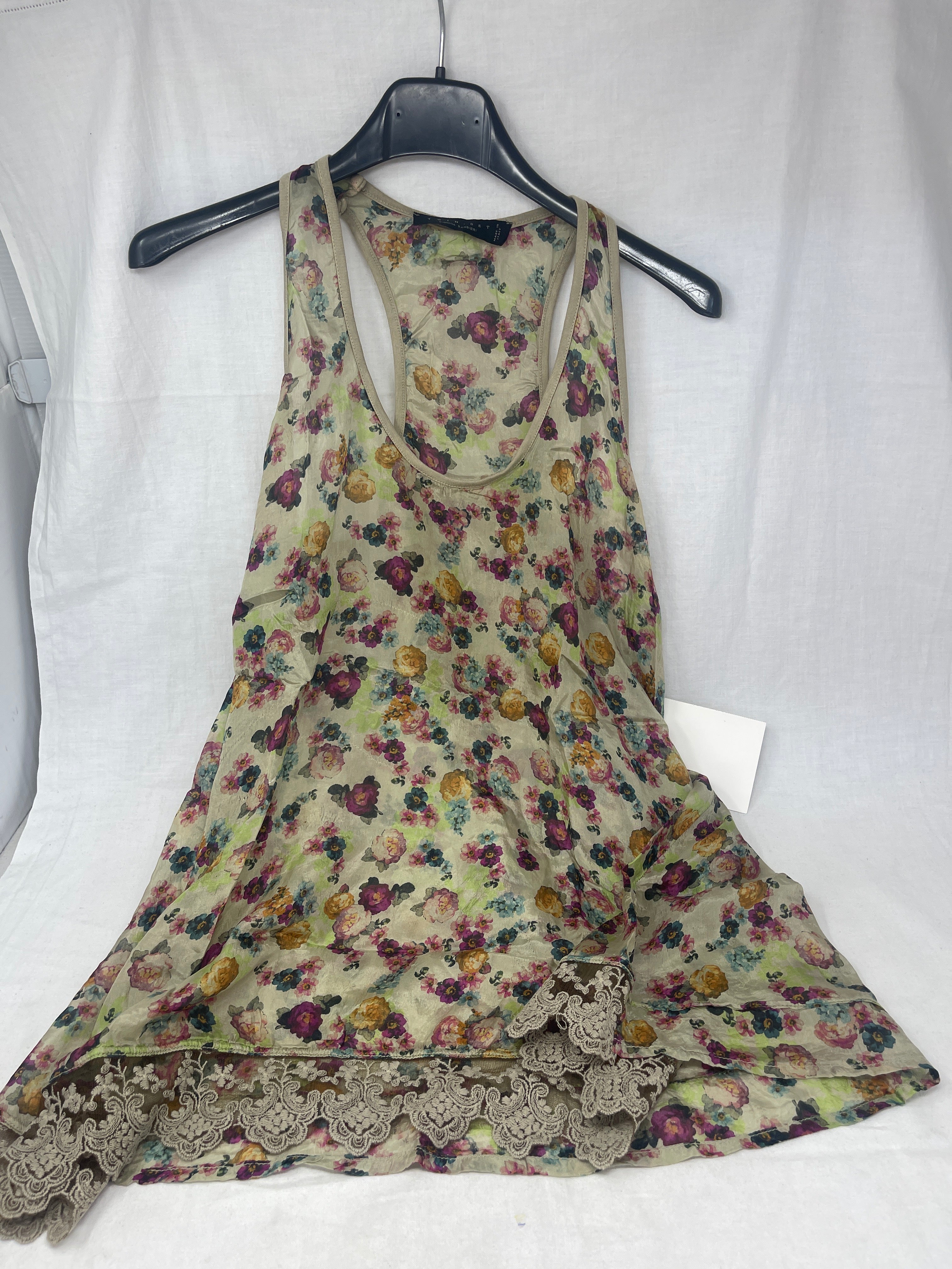 Twin Set Canotta In Seta Fiorato Verde S/m