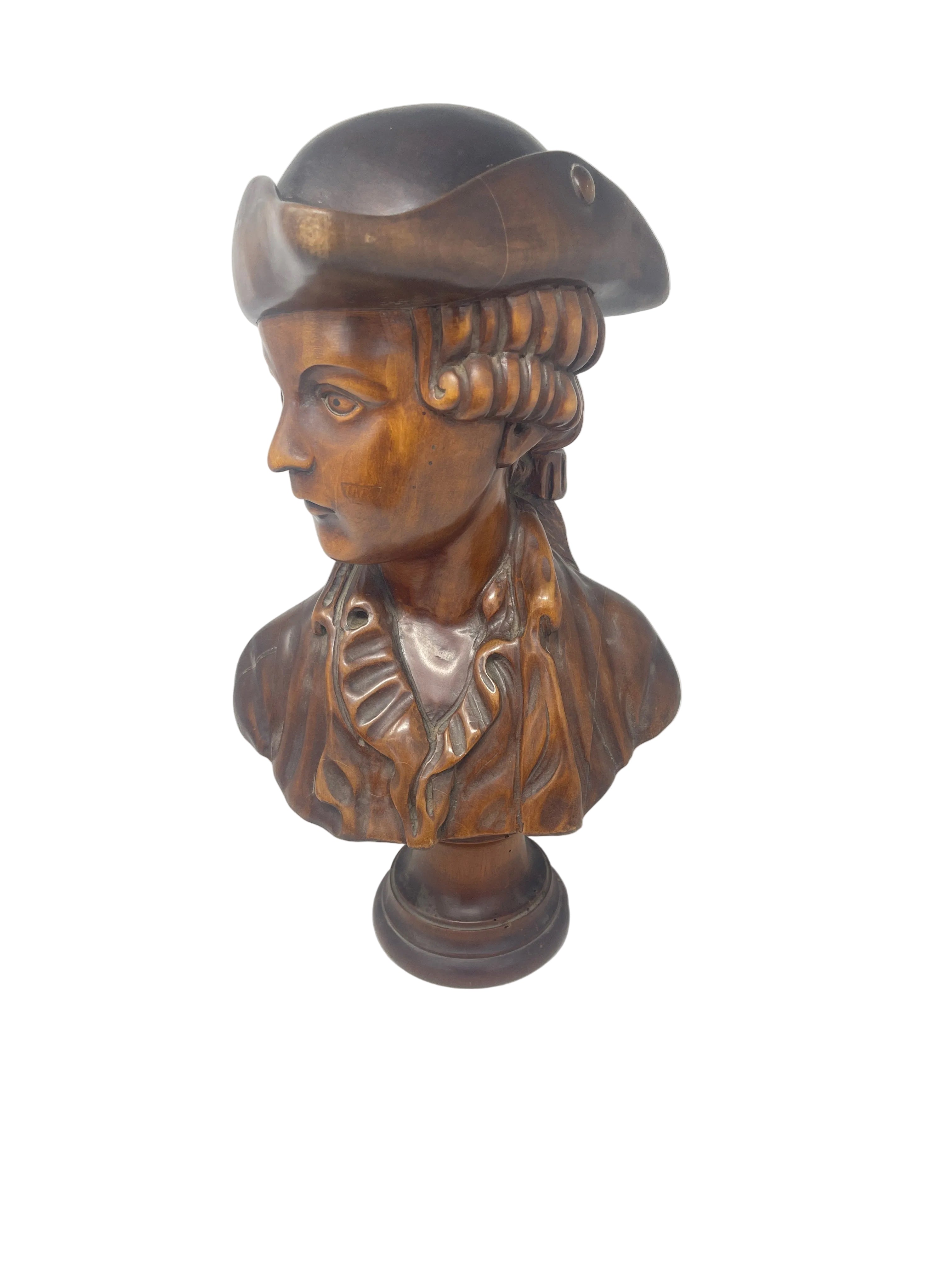 Scultura Legno Busto Marinaio Vintage H 43cm (tarme In Omaggio)