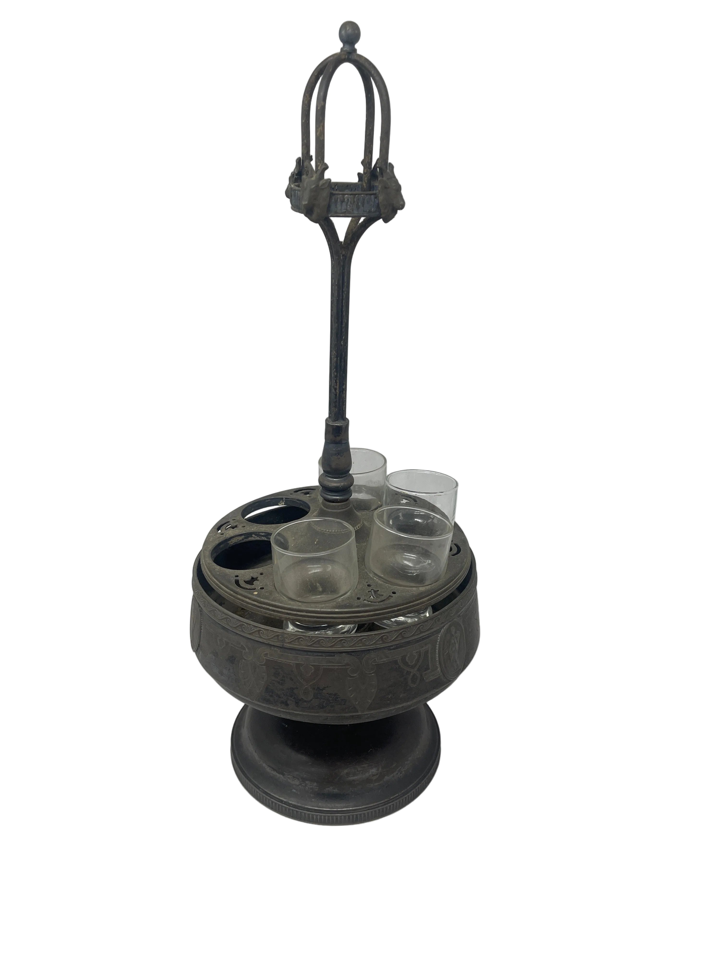Porta Bicchieri Liquore Metallo Vintage Con 4 Bicchierini