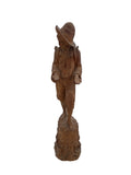 Scultura In Legno Bambino In Piedi Su Tronco H 120cm