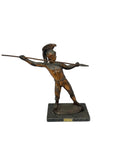 Scultura Bronzo Soldato Greco Con Lancia Su Base Marmo