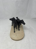 Scultura Coppia Cavalli Antimonio Su Base Marmo L.30cm H.18cm
