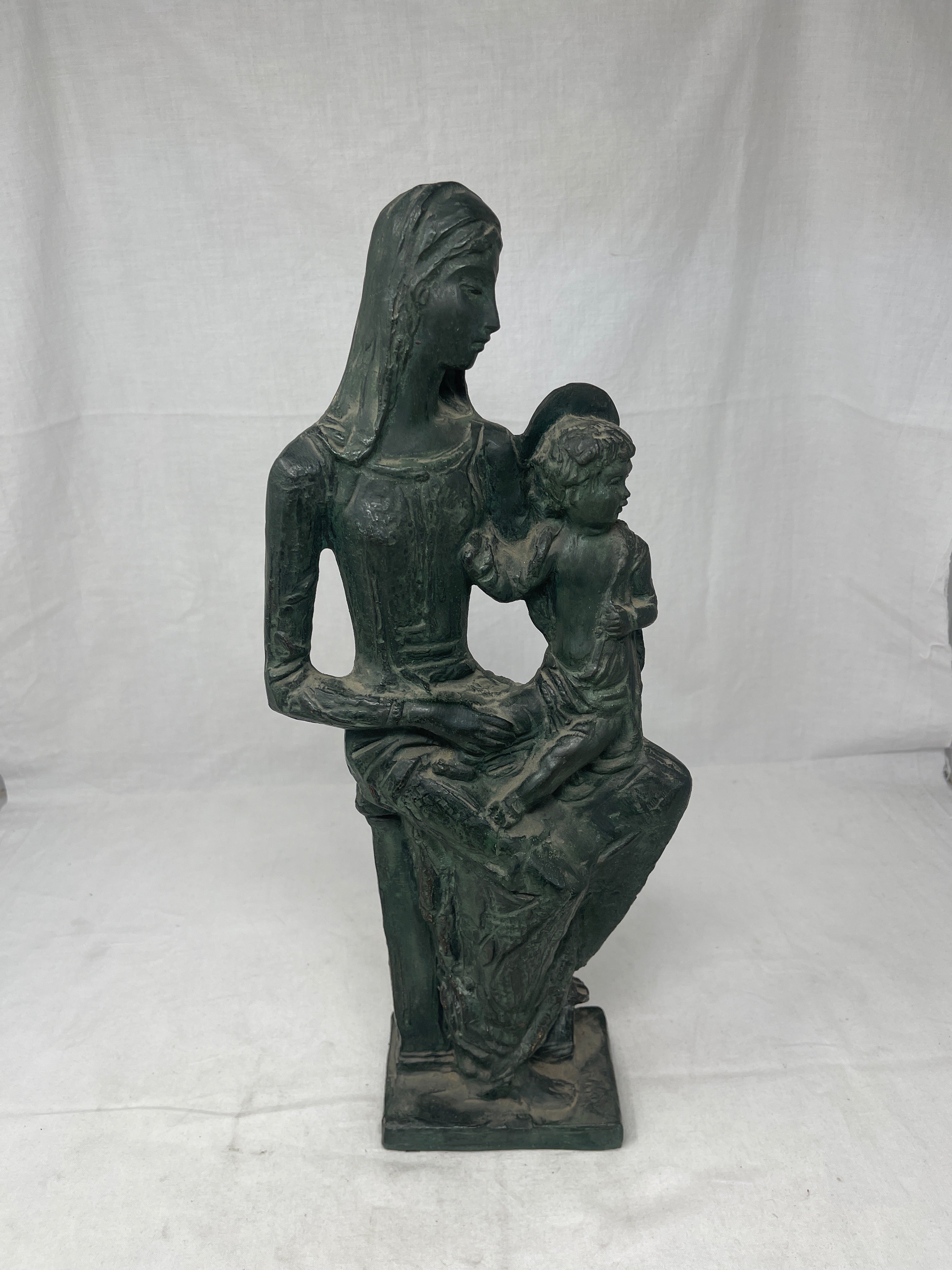 Scultura Antimonio Madonna Con Bambino H 43cm