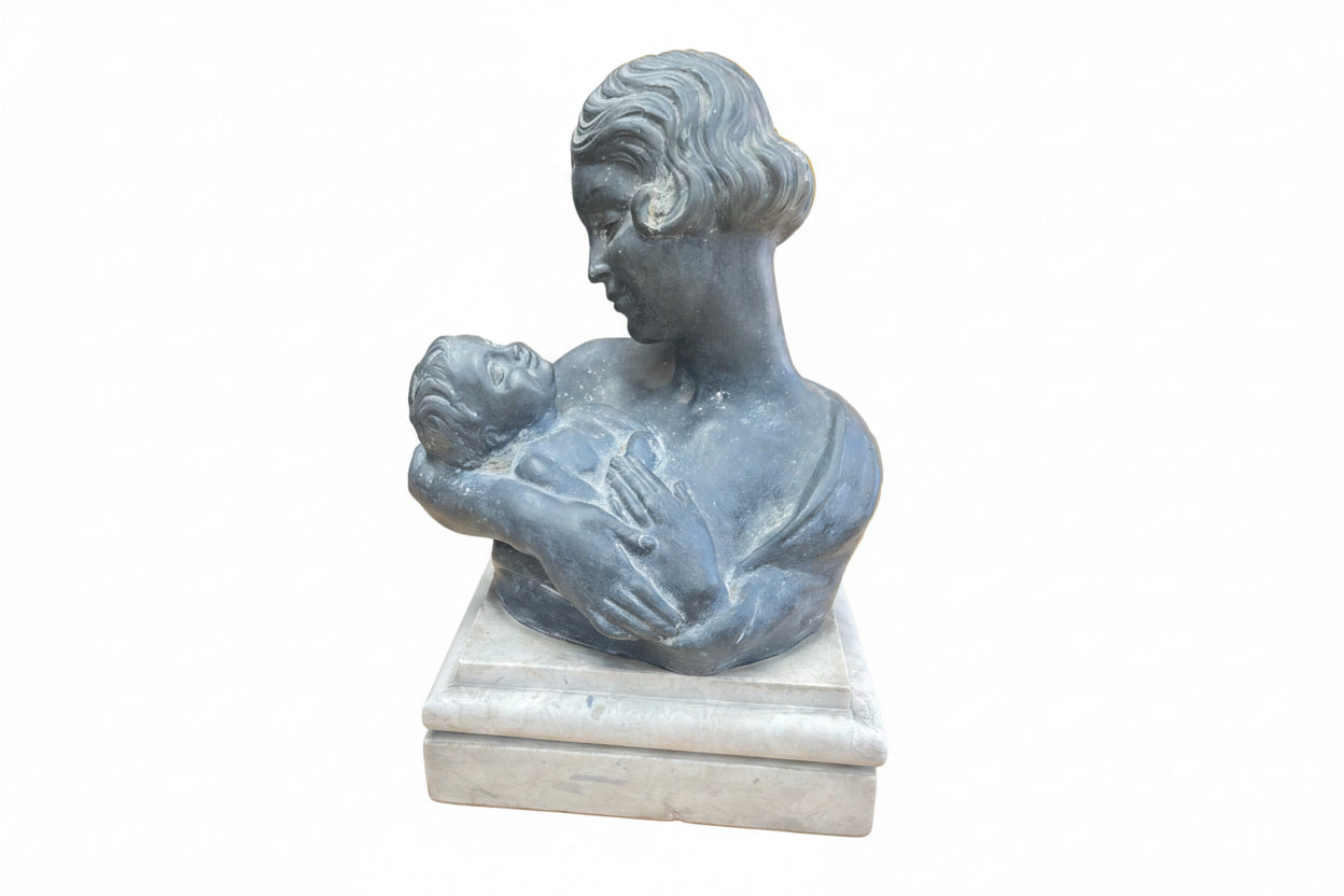 Ferdinando De Luca Fonderia P. Uccello Scultura Bronzo Madre Con Bambino Su Base Marmo 1920/30