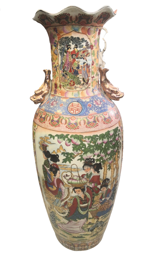 Vaso Ceramica Cinese H 91cm Donne Che Raccolgono Frutta