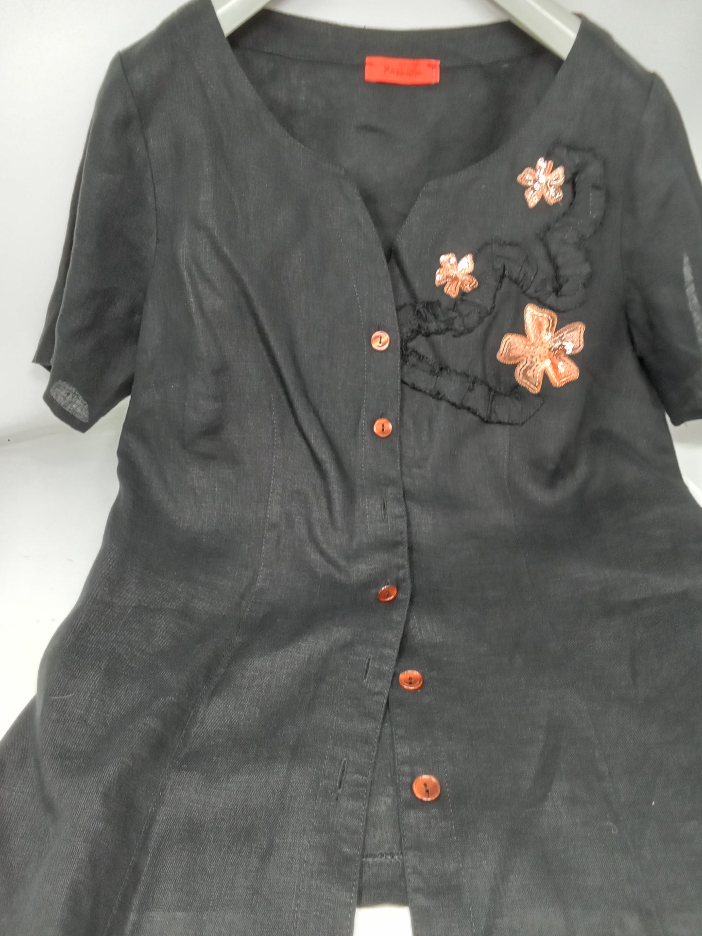 Camicia in lino nera Fiori 46