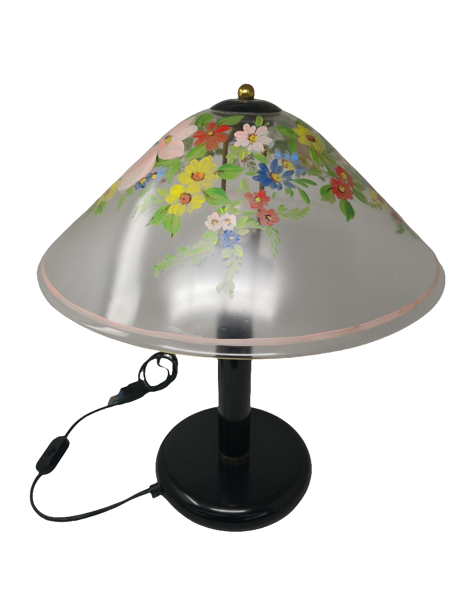_lampada Da Comò Vetro Motivi Floreali