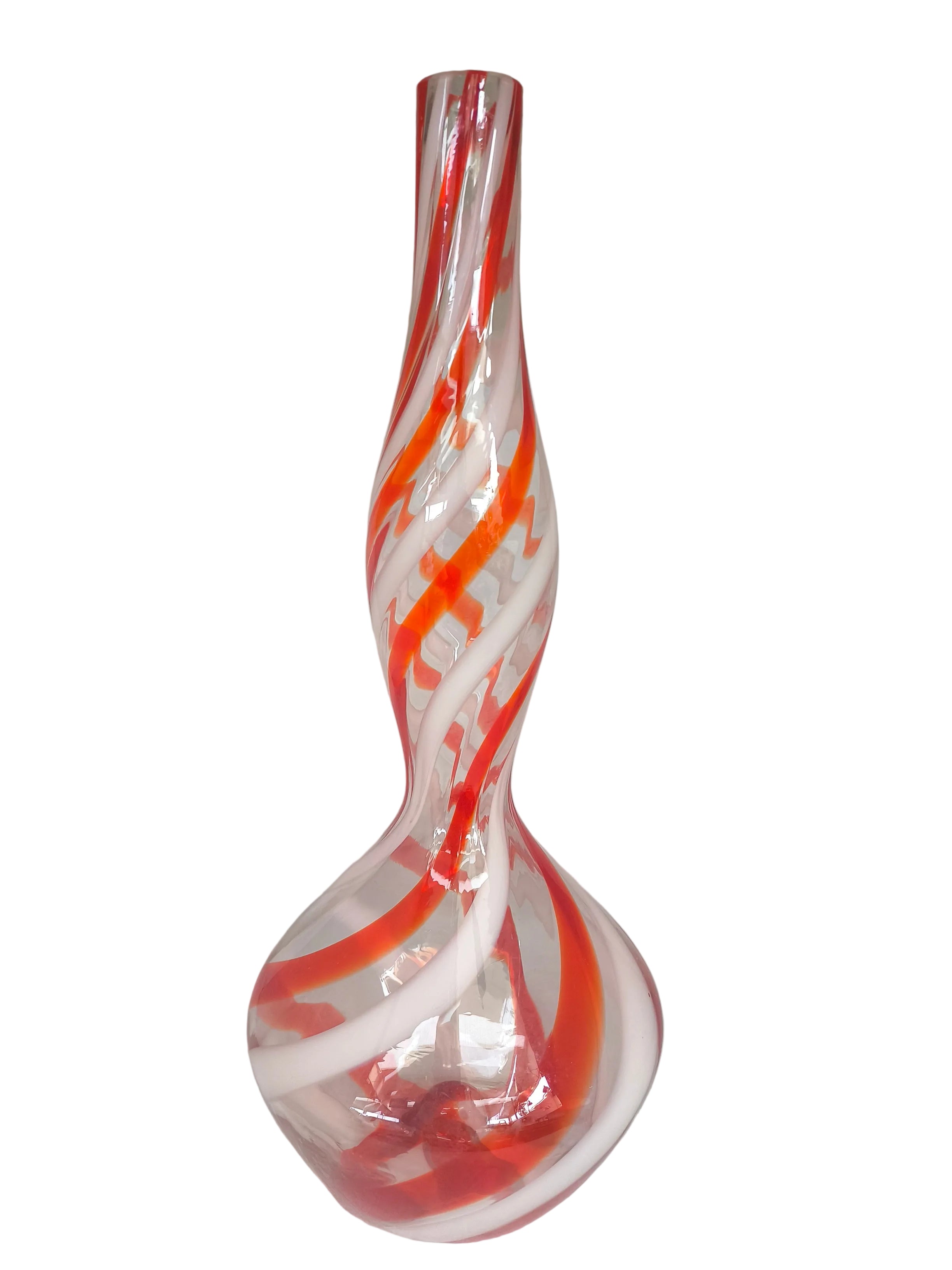 Vaso Soffiato Striature Bianche E Arancio 47cm