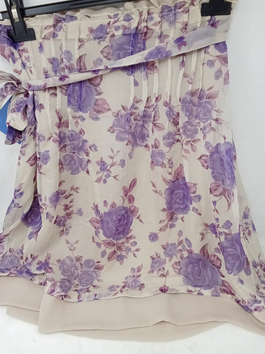 Stefanel Gonna In Seta Beige Viola Fiori 40