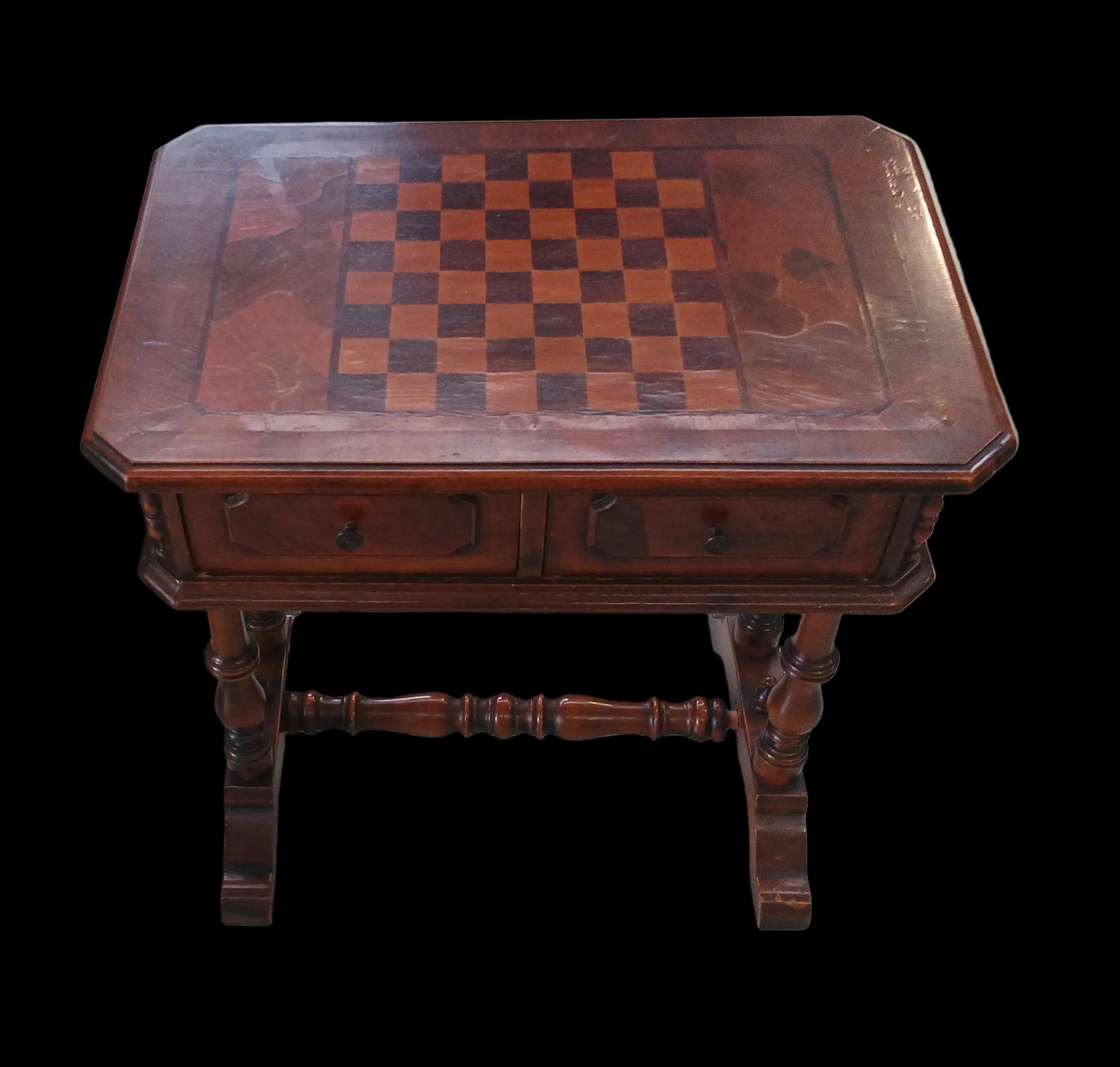 Antico Tavolinetto In Noce Con Scacchiera Intarsiata Tavolino In Lxpxh 63x43x67