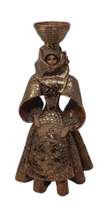 Scultura Donna In Costume Sardo Terracotta Finiture Color Bronzo H 35cm