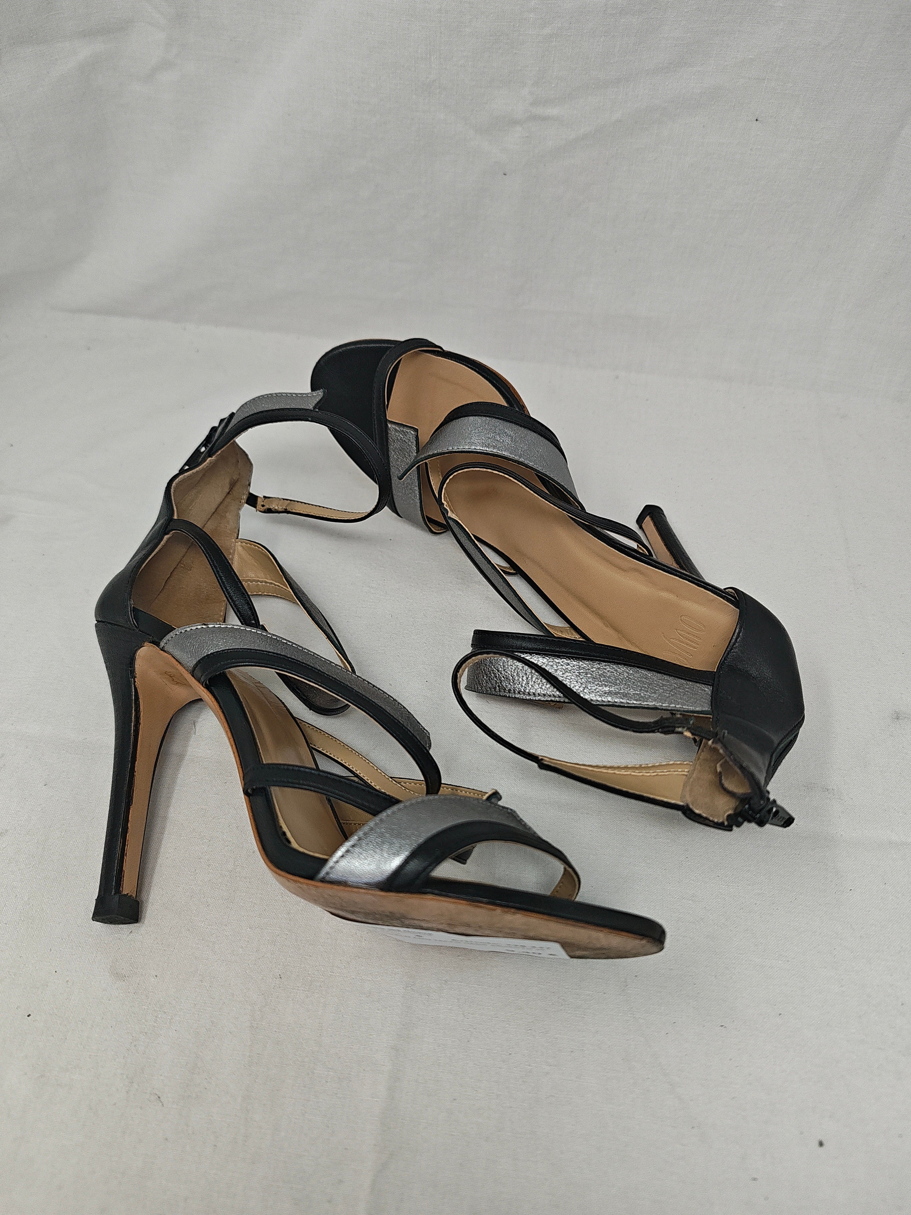 Sandalo Con Tacco Nero Argento 40