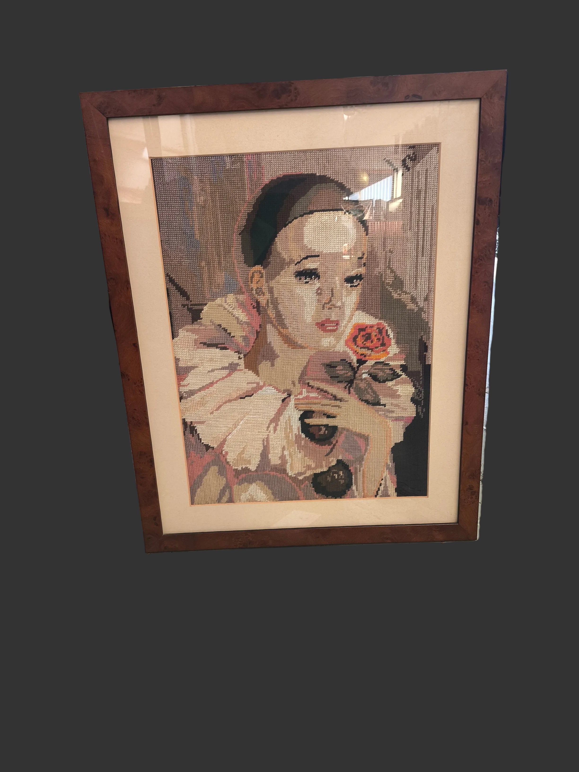 Quadro Mezzo Punto Pierrot Con Cornice Legno 52x65