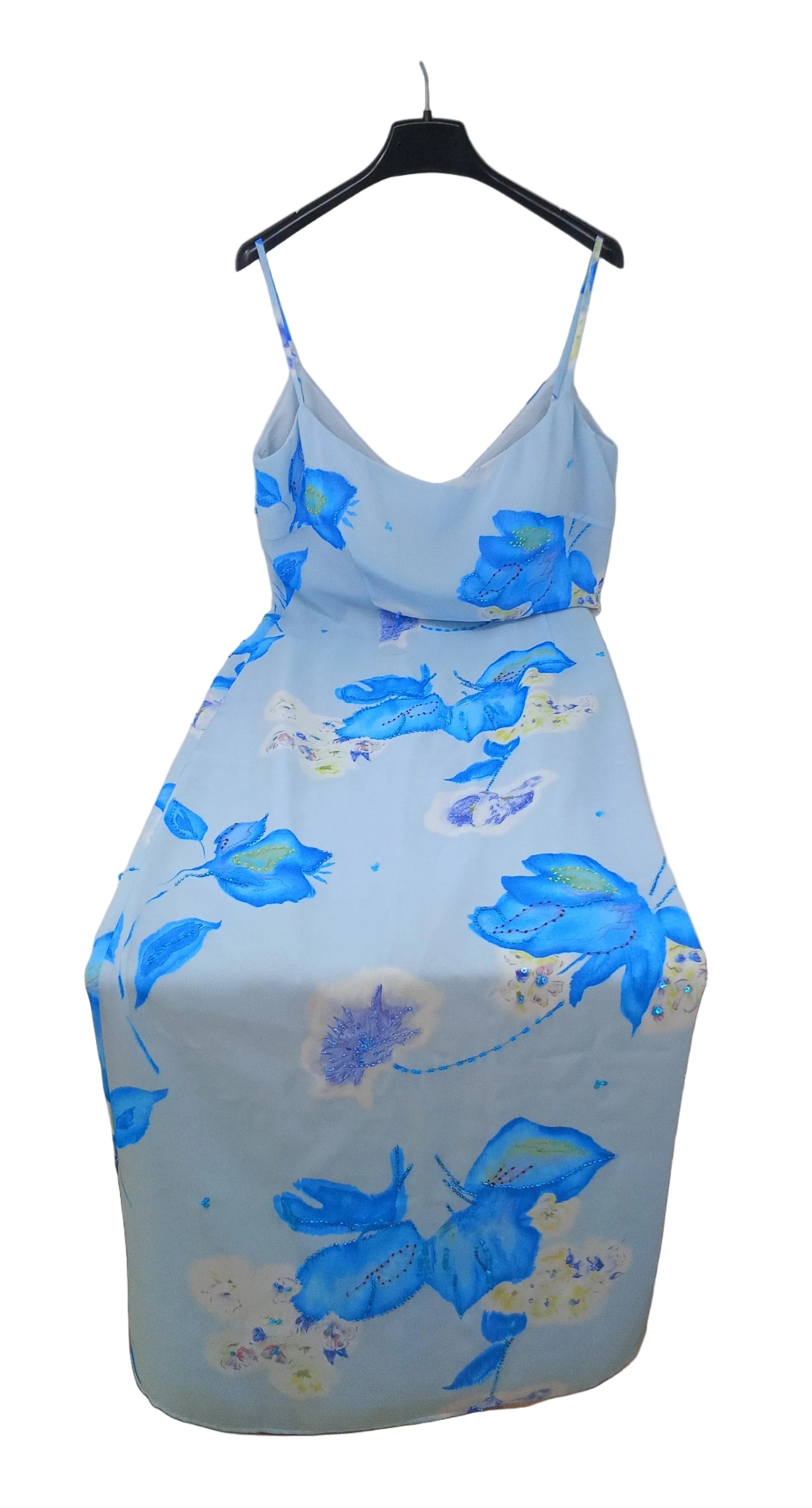 Musami Abito Lungo Tulle Fiorato Paiett Azzurro 42