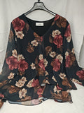 Flare Camicia Tulle Nera Bordeaux Fioerata Tu
