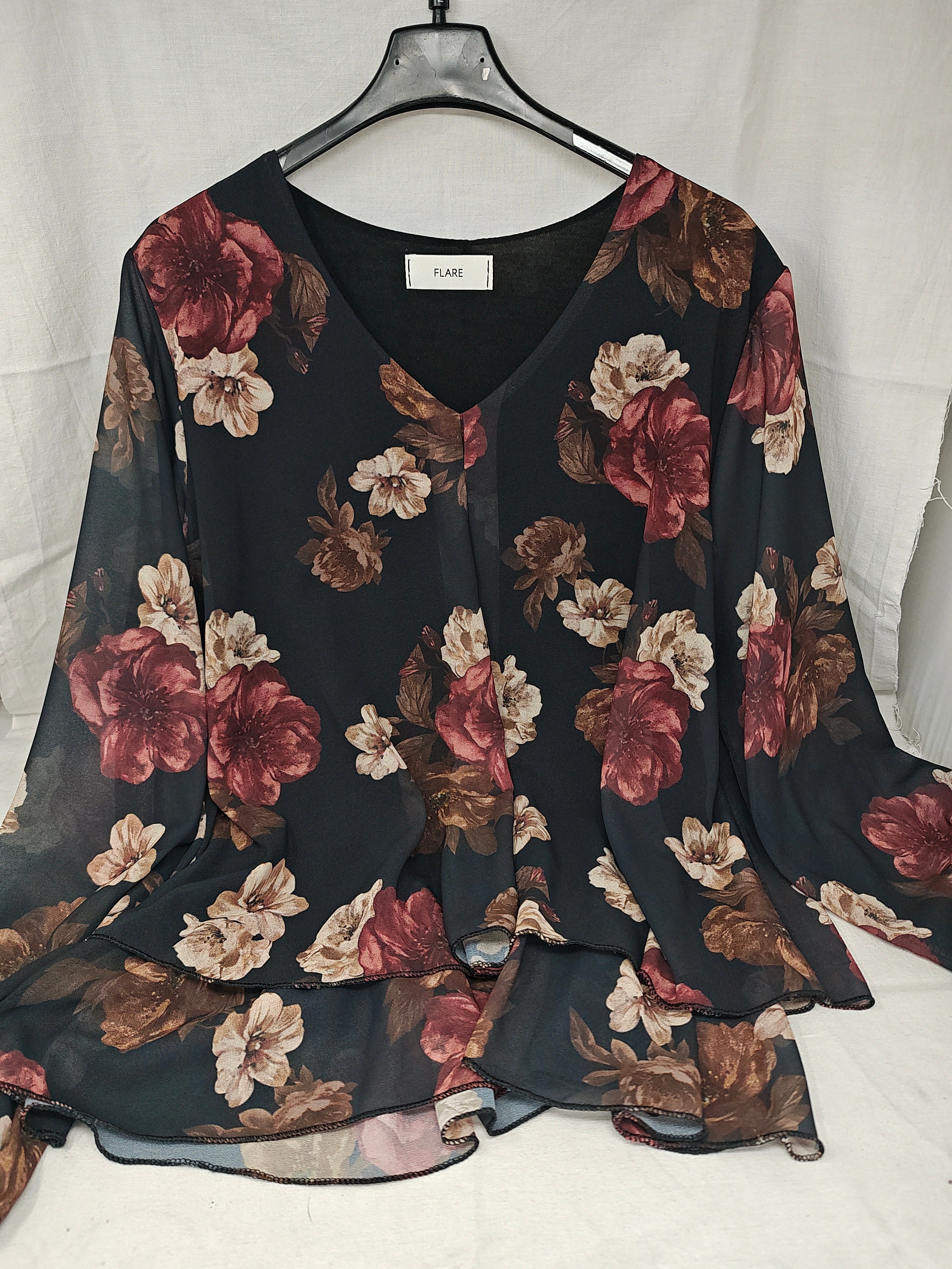 Flare Camicia Tulle Nera Bordeaux Fioerata Tu