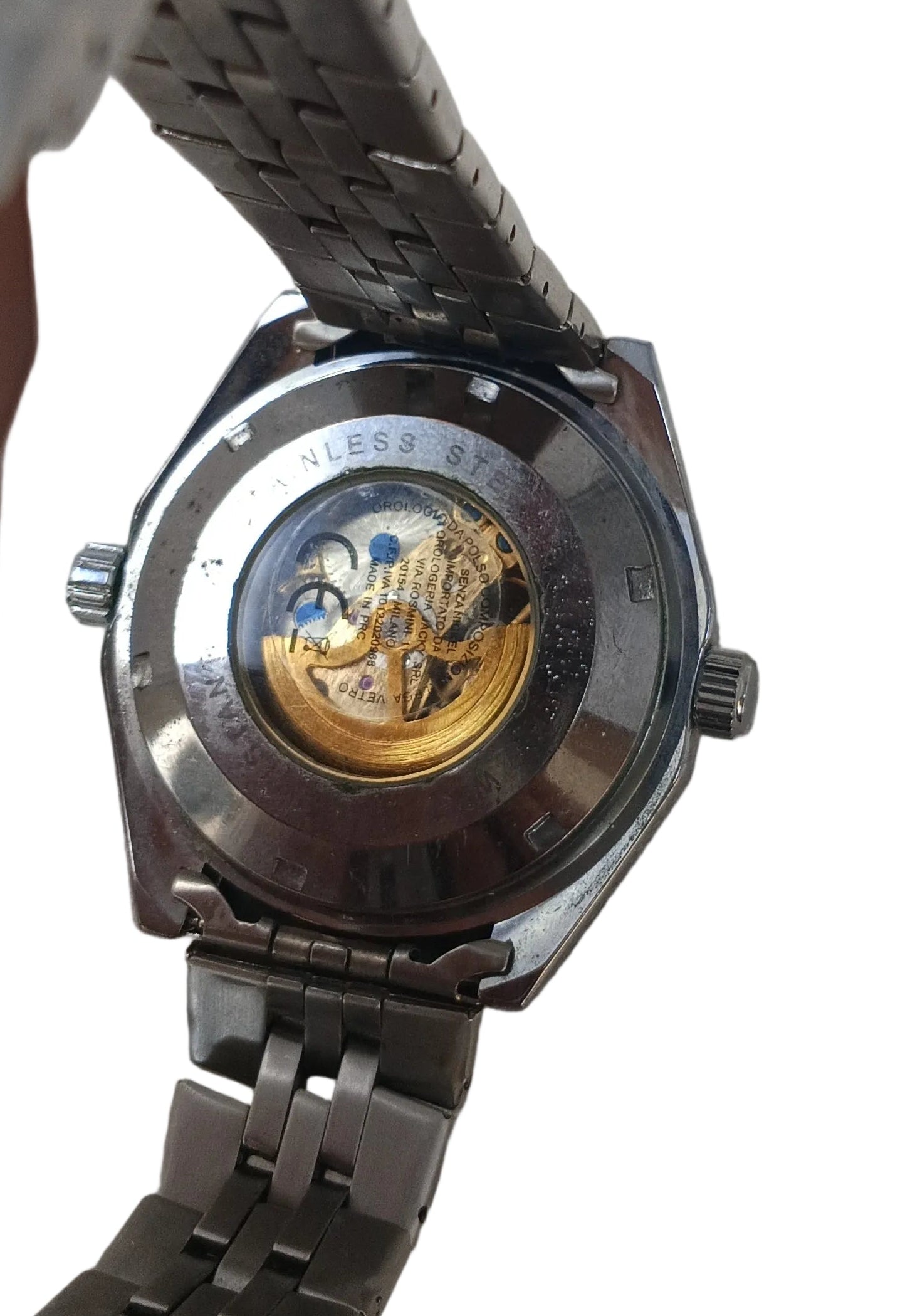 Jcky Time Orologio Automatico Cinturino Acciaio Ingranaggi Dorati Quadrante Numerato