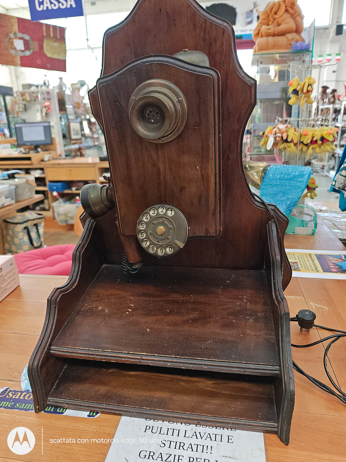 Telefono A Muro Legno Massello Vintage Con Mensola