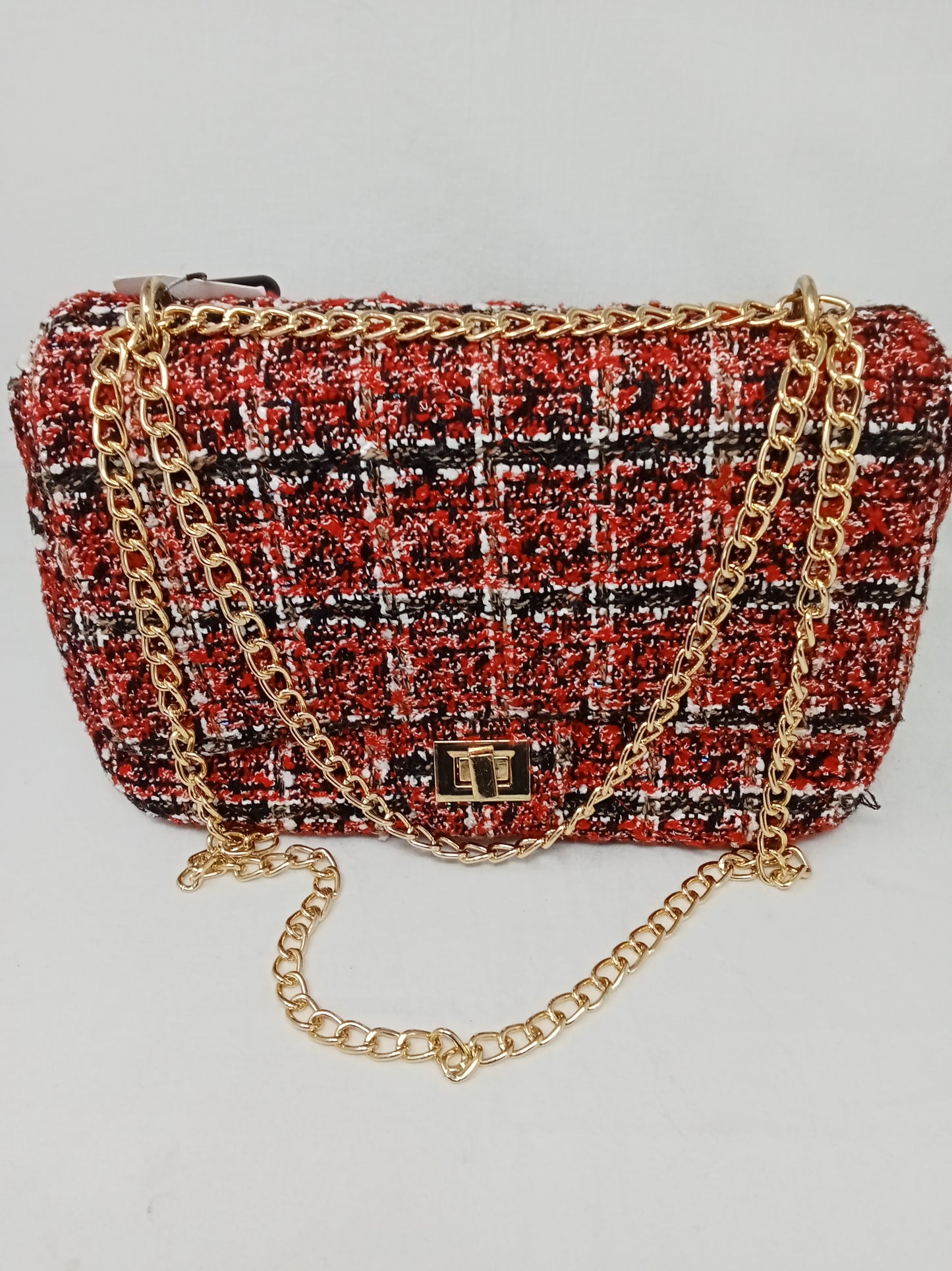 Borsa A Catene In Tessuto Rosso Bco Nero