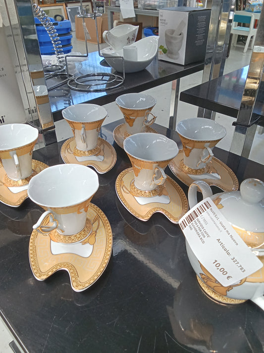 Servizio Caffe' Per 6 Per Con Zucheriera Bco Oro Fiori