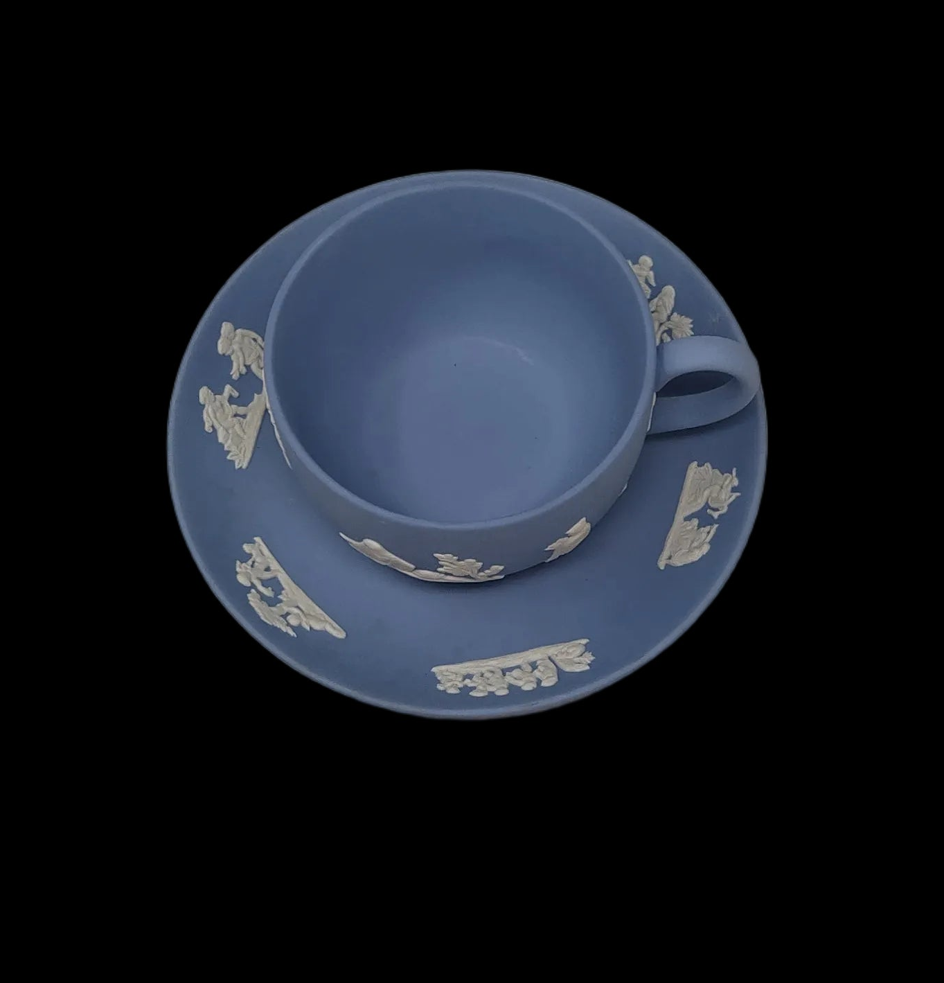 Wedgwood Jasper Tazza E Piattino Ceramica Blu Con Effigi Greche Bianche