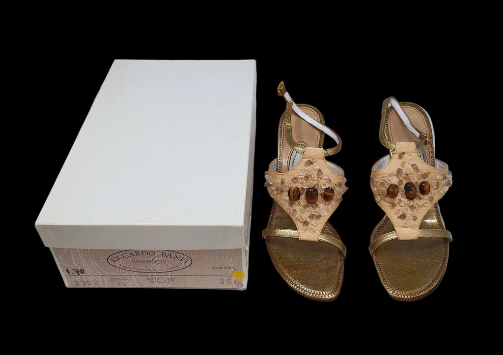 Riccardo  Banfi Sandalo Beige Oro Paiett 35.5 Nuovo