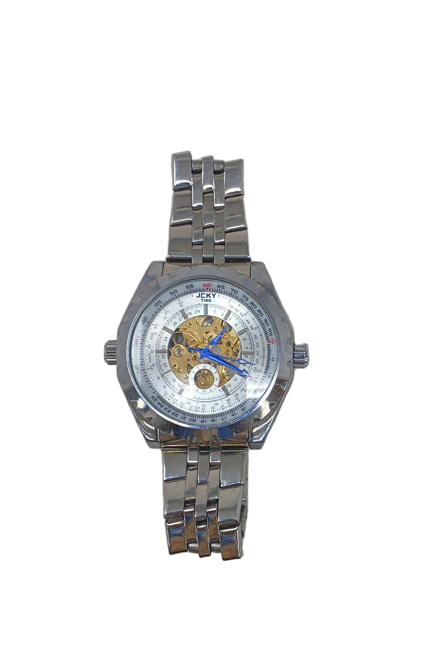 Jcky Time Orologio Automatico Cinturino Acciaio Ingranaggi Dorati Quadrante Numerato