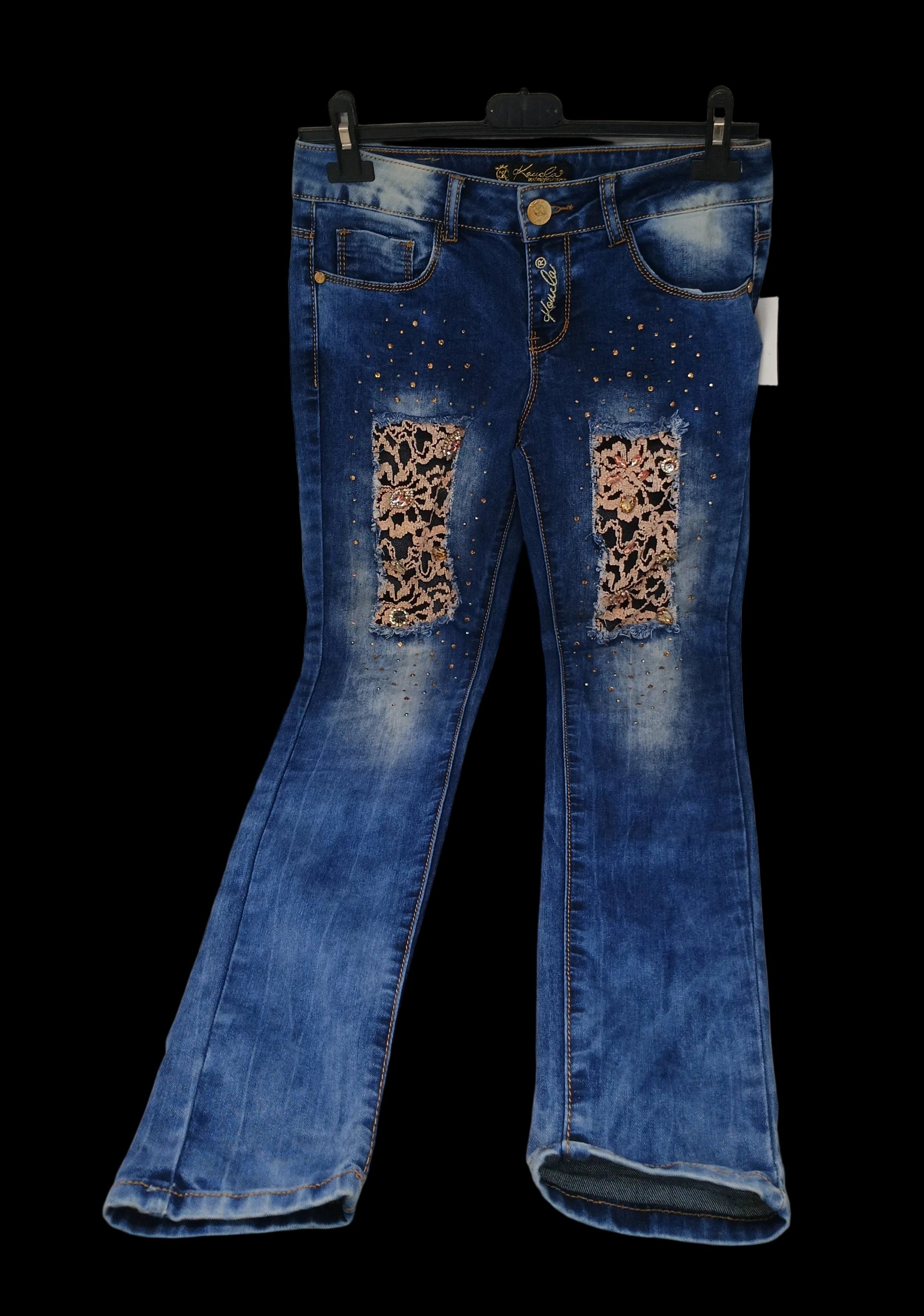Kauxcla Pantaloni Jeans Tulle Strass 38 Nuovi
