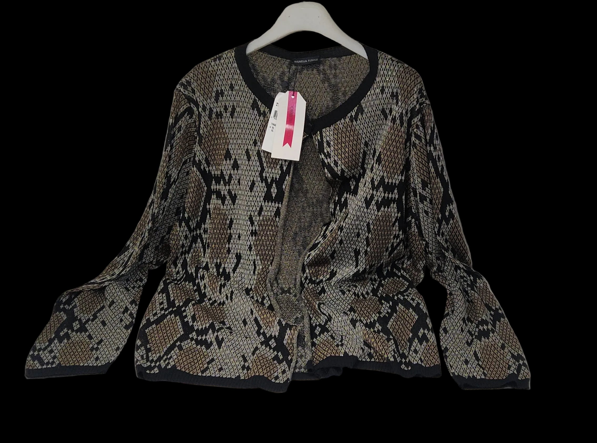 Fiorella Rubino Cardigan Nero Beige Xl Nuovo
