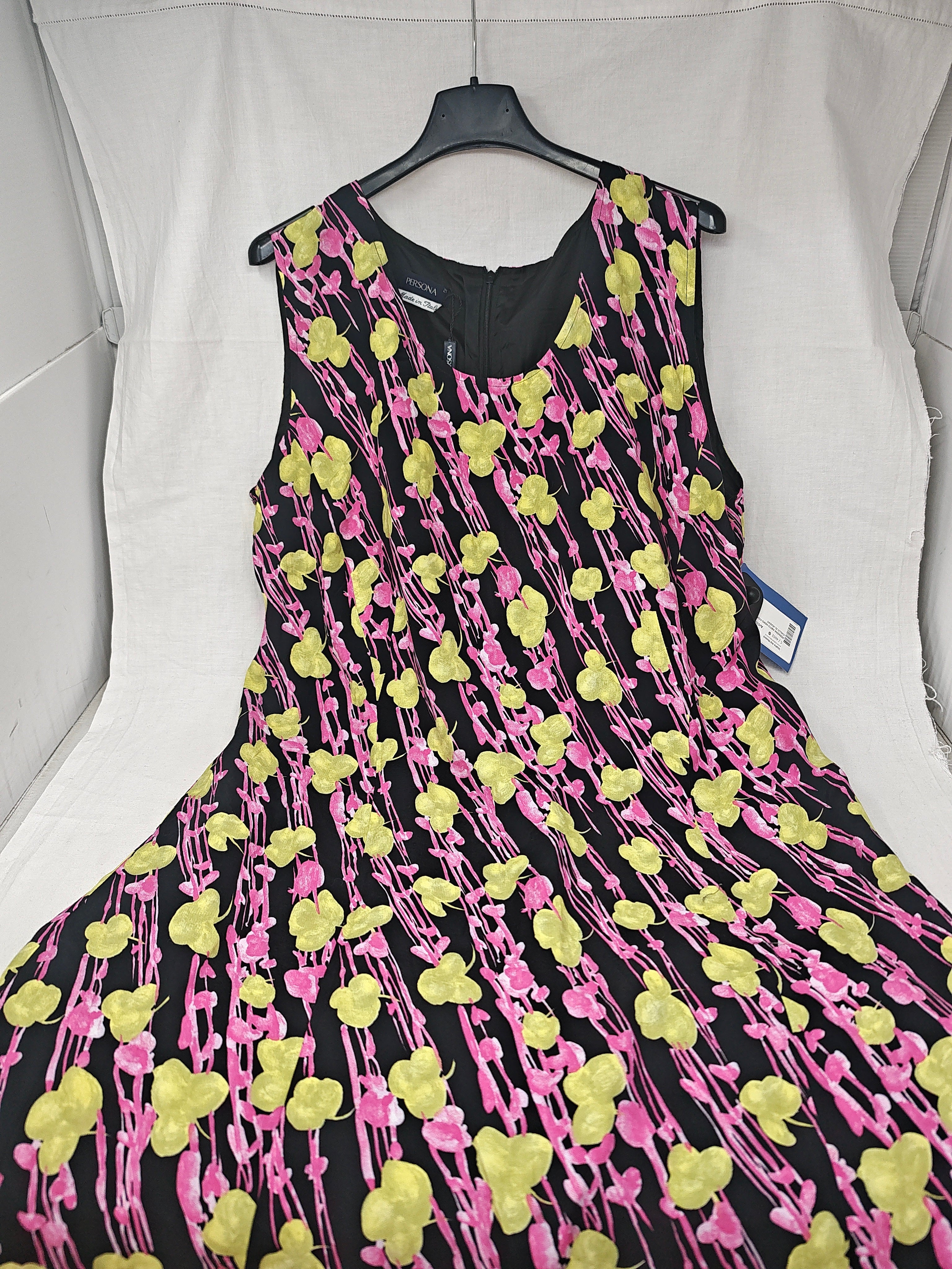 Persona Abito Nero Fiorato Fucsia Giallo Xl Nuovo