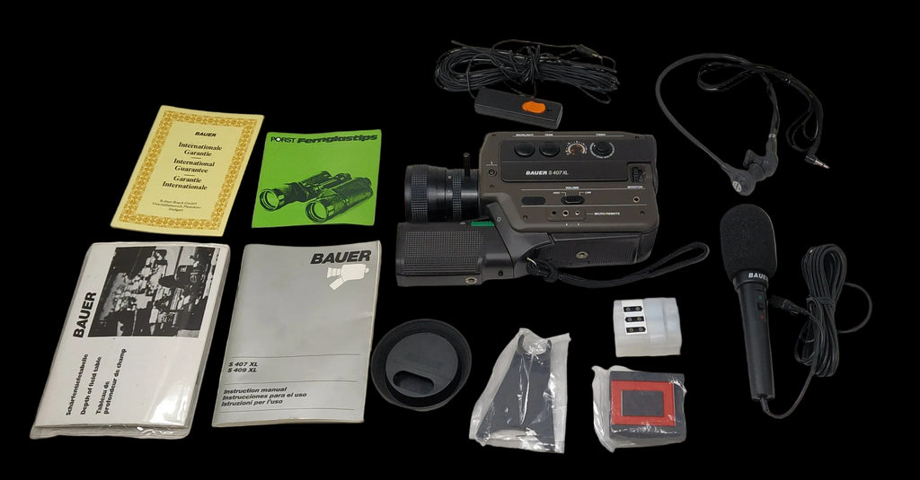 Bauer S 407xl Videocamera Super 8 Con Microfono + Accessori Funzionante (manca Gomma Oculare)